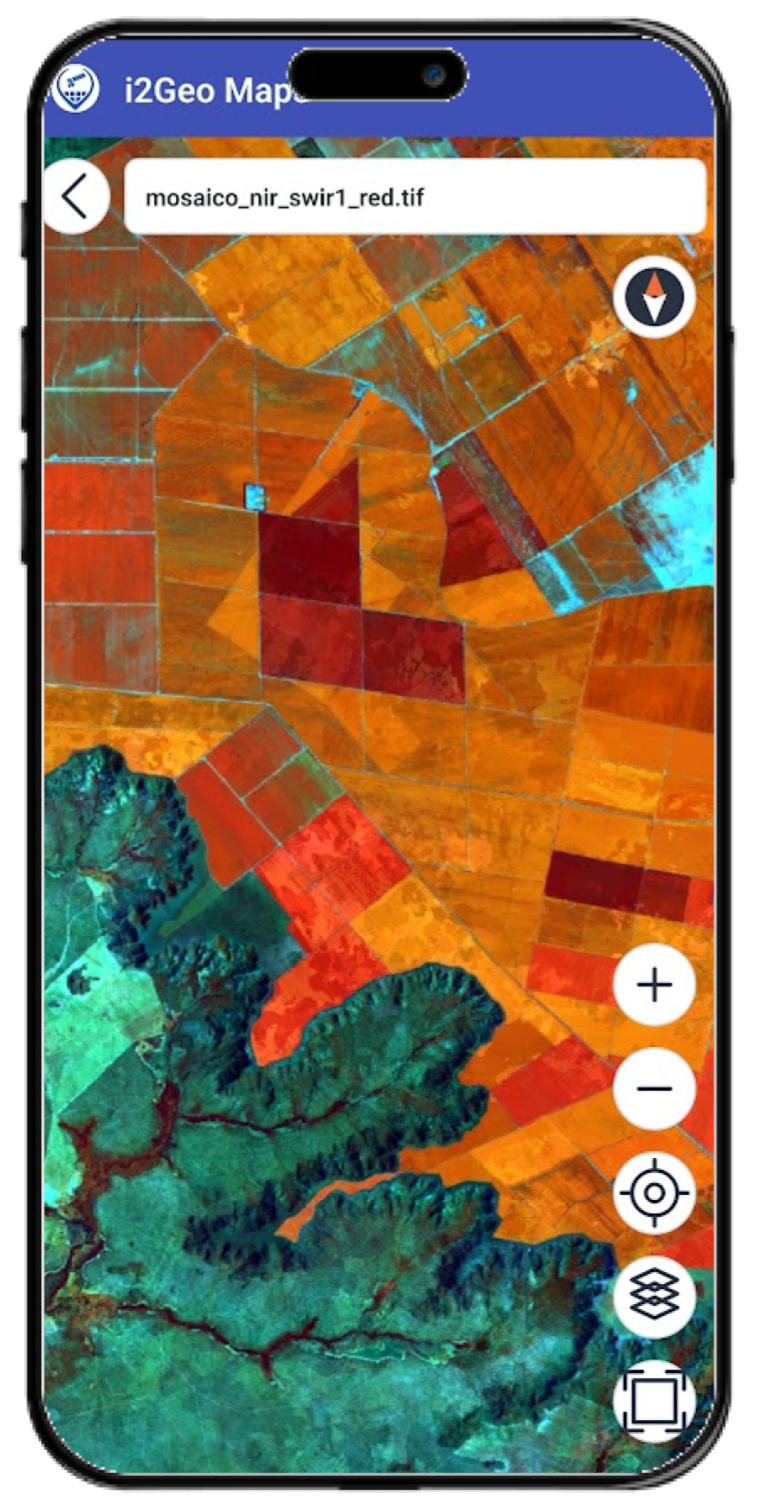 i2Geo Maps visualizando imagem GeoTIFF offline no celular
